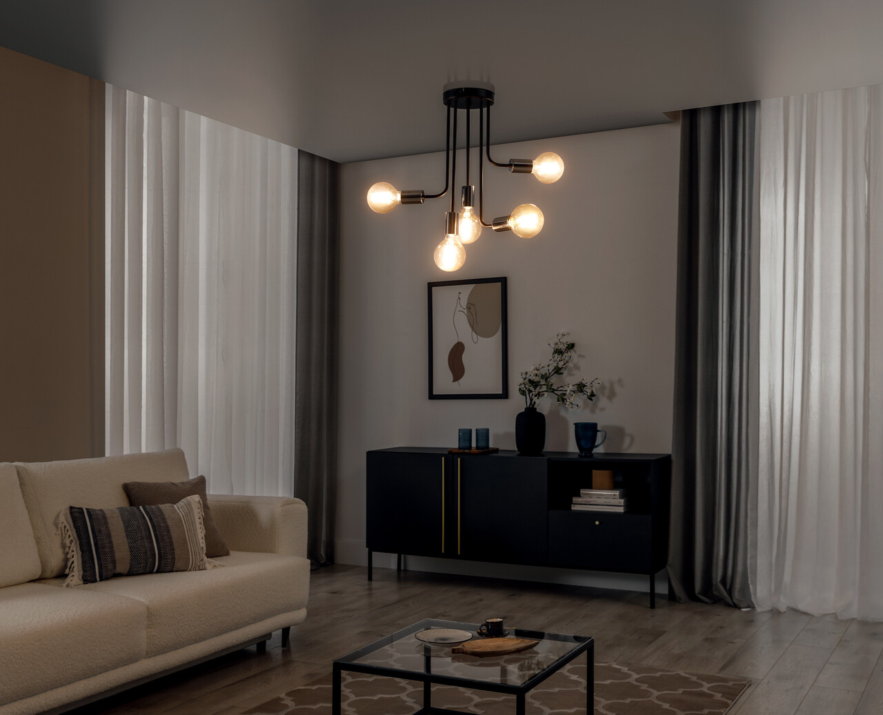 Lustra ELTAP, Indigeo, 55x47 cm, 5xE27, 15W, otel, negru - imagine 6